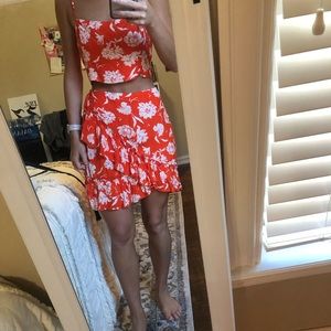 free people orange floral two piece set- size M